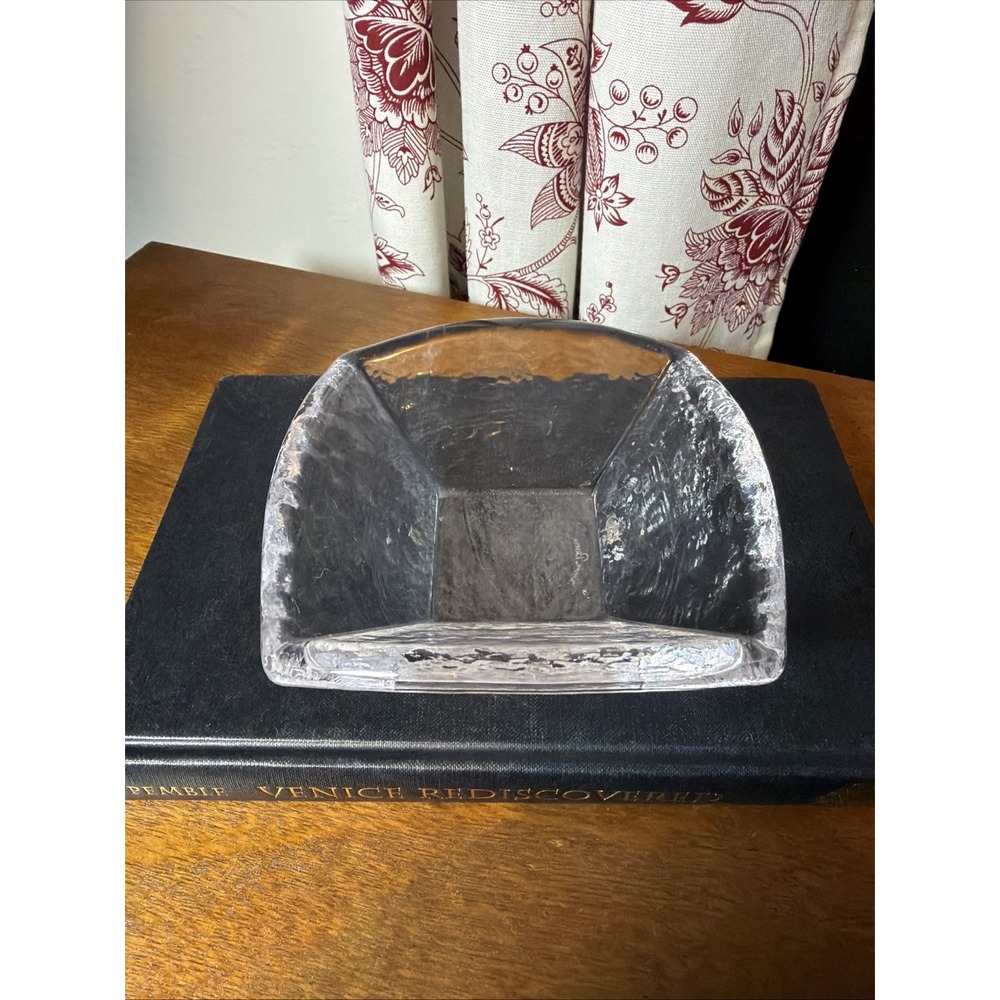 Simon Pearce Woodbury Bowl Ice Glass Hand Blown Minimalist Signed 6.25" Vintage